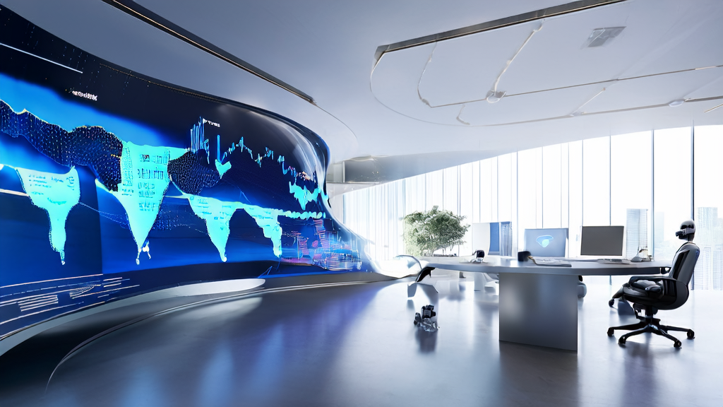 未来城市办公室内展示AI技术在外贸获客中的应用