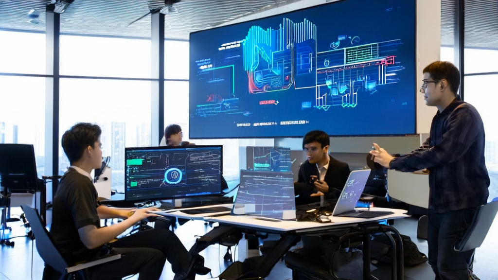 Modern office scene showcasing AI technology optimizing customer acquisition processes