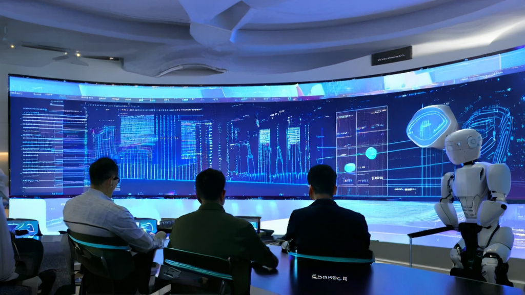 Modern office scene showcasing how AI technology transforms acquisition and customer service