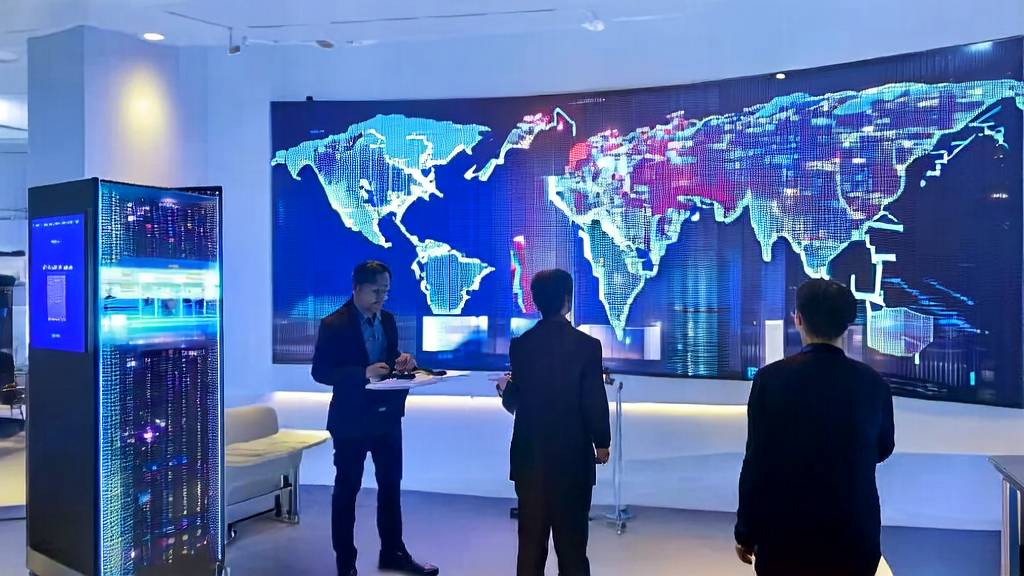 Employees in a modern office using AI tools for precise customer outreach and marketing optimization in foreign trade B2B