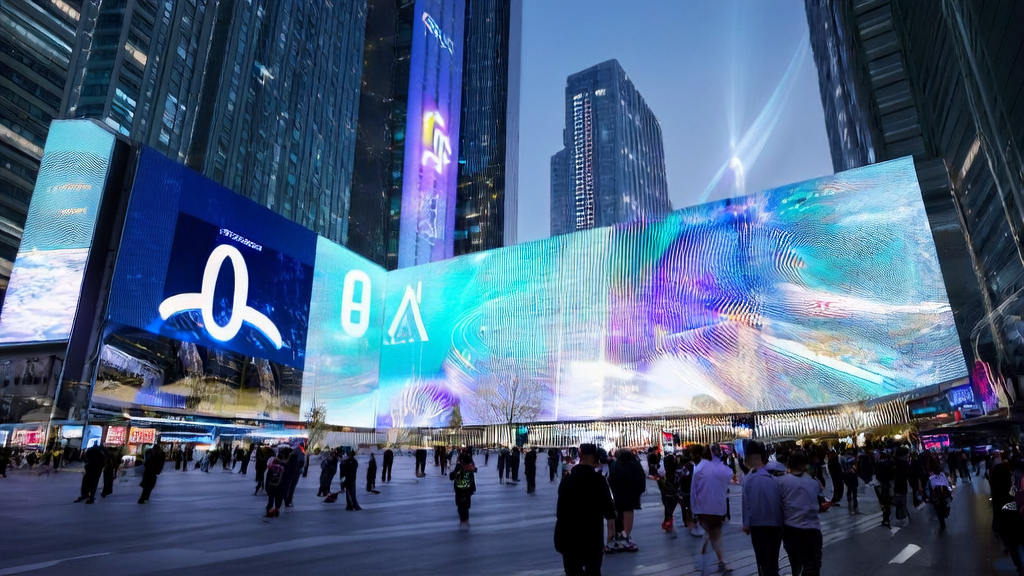 AI-driven multi-modal advertising in a futuristic city, precisely reaching target audiences and reducing CPA