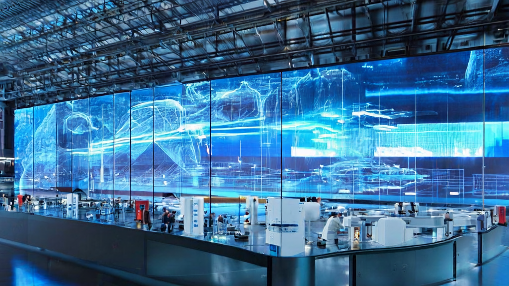 A futuristic manufacturing plant using AI to precisely identify potential customers