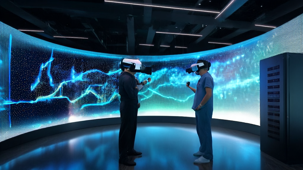 Engineers in a futuristic tech office using AI to optimize cross-border e-commerce advertising strategies