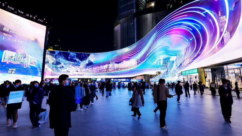 未来城市中使用AI视频技术进行电商营销的场景