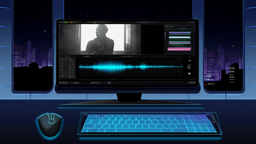 音乐家使用AI语音识别技术在音乐工作室中创作音乐