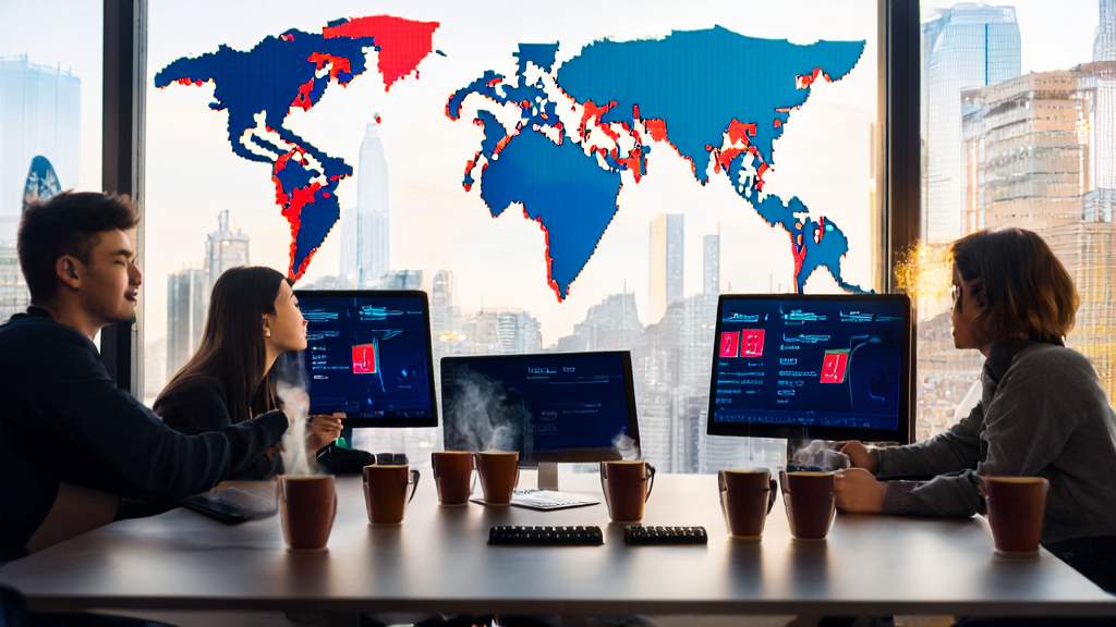 In a modern office, entrepreneurs are discussing how Alibaba's ZeroSearch technology boosts AI customer acquisition efficiency