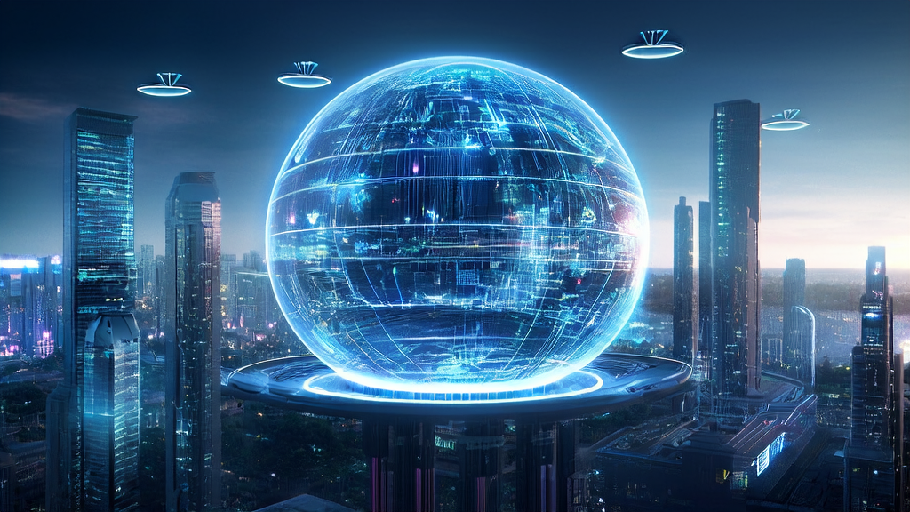 A futuristic city showcasing Alibaba ZeroSearch technology in AI customer acquisition