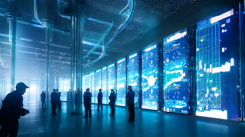 Inside the data center of Amazon Bedrock, technicians monitor AI email marketing outcomes via touch screens, showcasing how AI technology is reshaping customer acquisition strategies.