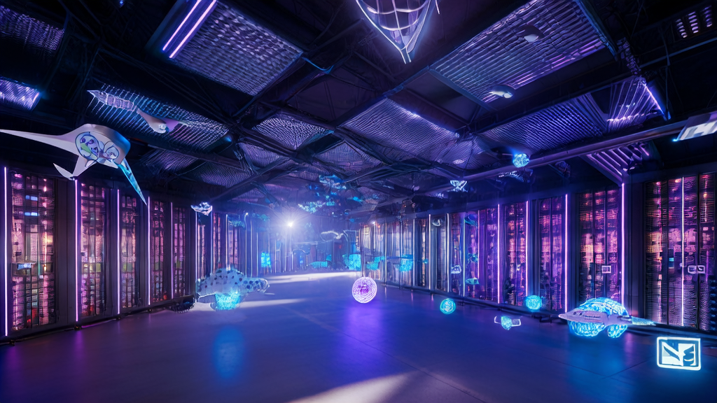 Amazon Bedrock AI marketing revolution, showcasing a sci-fi styled server room with global market influence