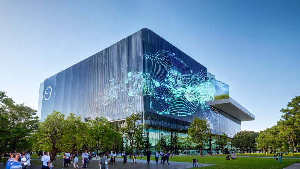 Modern Apple headquarters with engineers discussing the future of AI algorithms