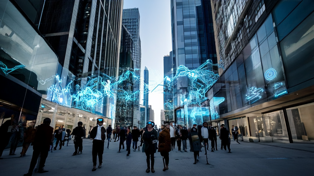 盲人通过智能眼镜无障碍探索街景，展示AI技术在跨境电商中的应用