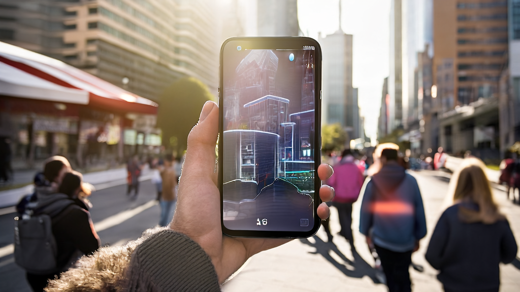 Blind user navigating urban streets using the SceneScout AI system developed by Apple and Columbia University