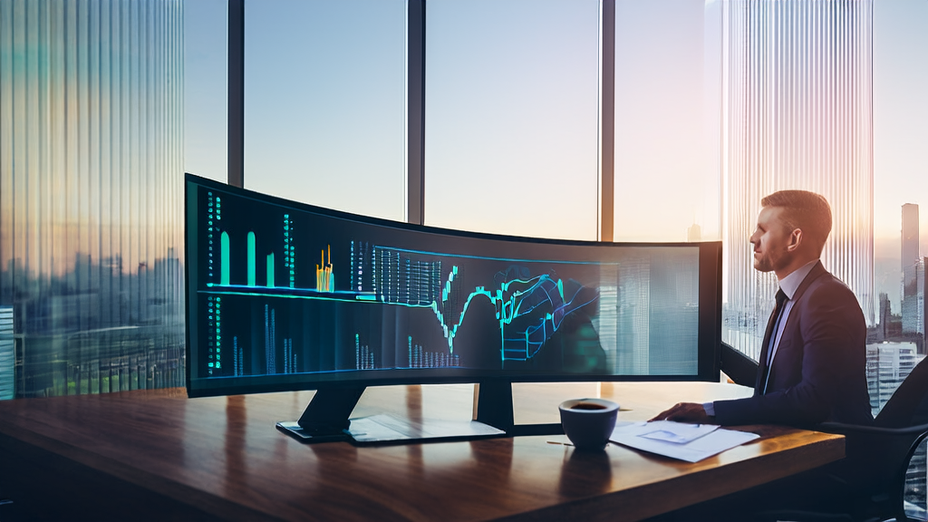 Businessman working efficiently in a modern office using AI email marketing tools