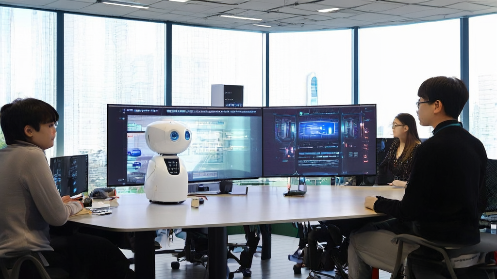 字节跳动AI编程工具TRAE2.0发布会现场，开发人员与智能机器人互动