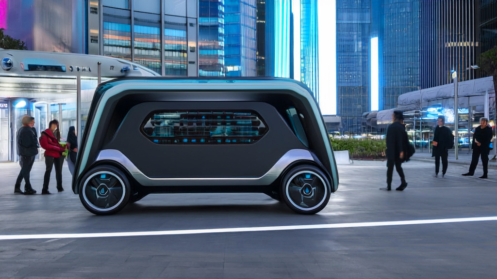 Cainiao GT-Lite unmanned vehicle driving on a futuristic city street, showcasing AI acquisition system innovation
