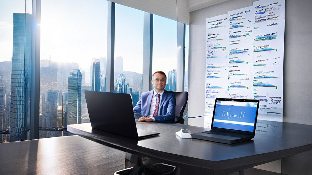 CEO of an export company using LinkedIn and Microsoft Phi-4 series models to optimize customer acquisition in a modern office