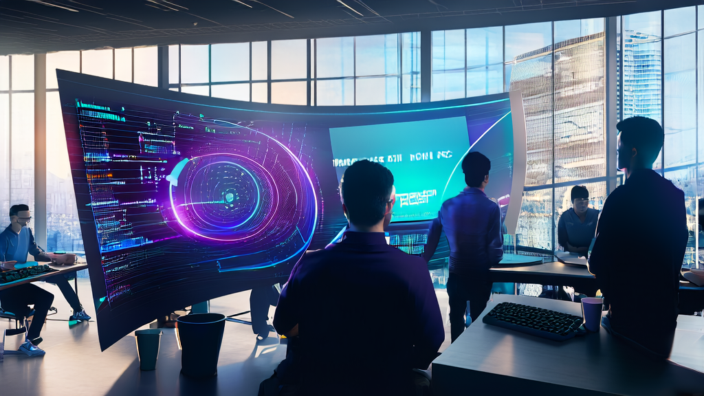 Modern office scene with developers using Claudia desktop client and Claude Code for efficient customer data collection and analysis