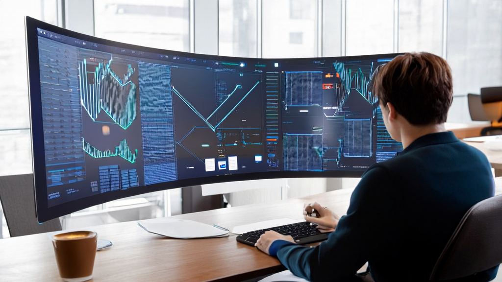 Claudia Desktop Client in a modern office environment, showcasing its graphical interface and real-time data processing features