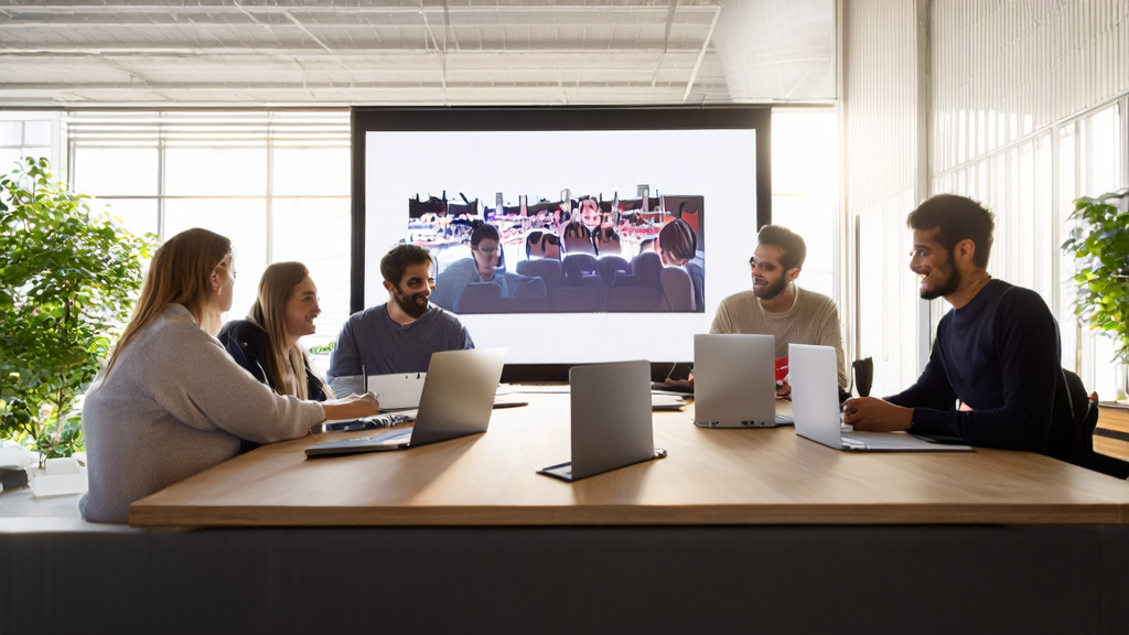 Creative team discussing the use of high-quality images generated by the FLUX.1-Krea model for email marketing