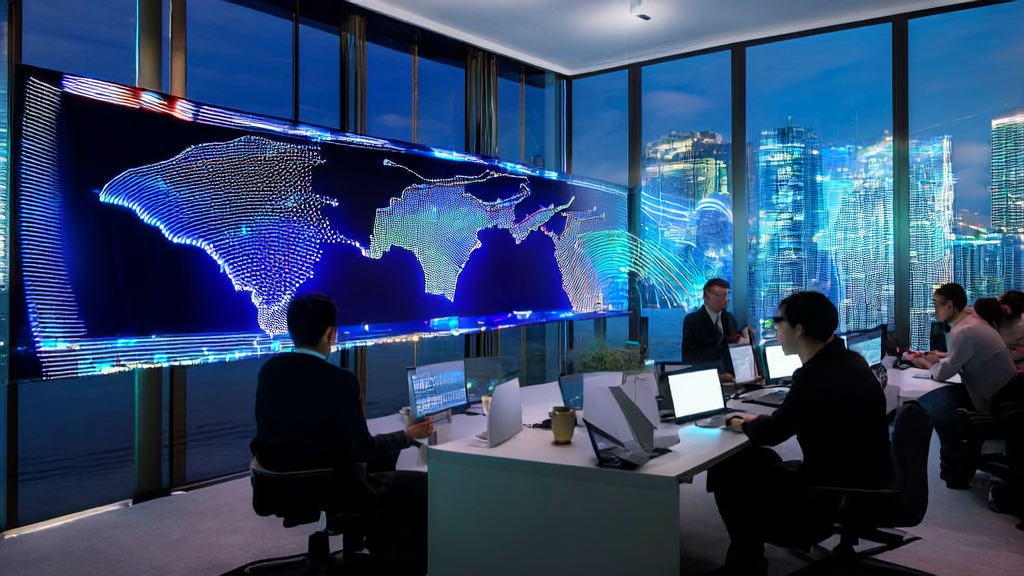 跨境电商办公室中的团队使用AI智能获客系统进行数据分析