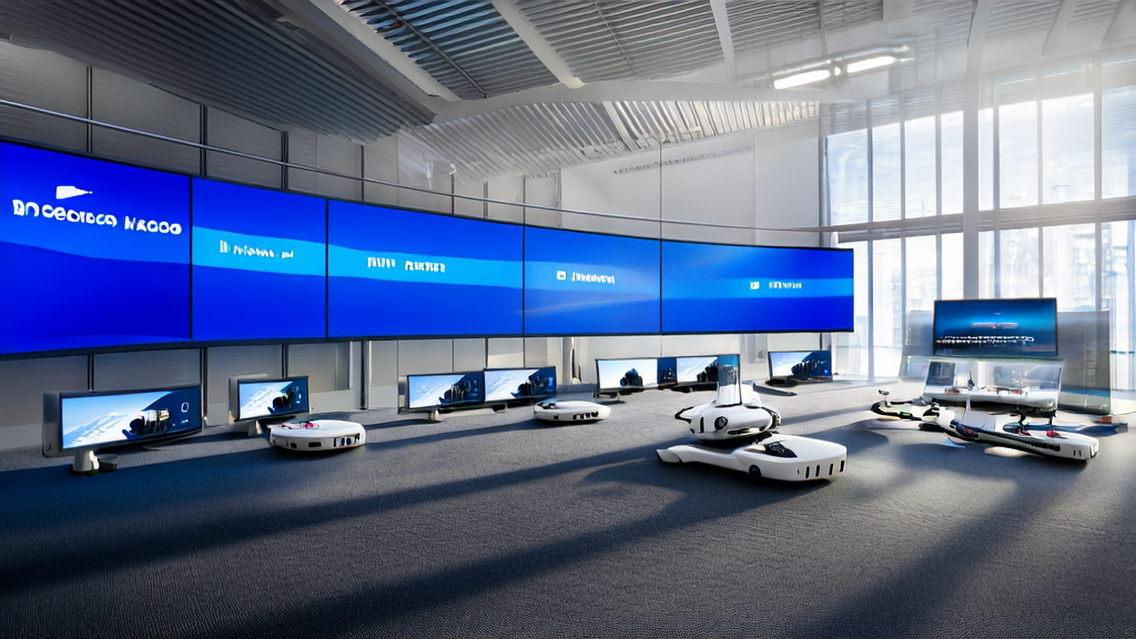 Modern office showcasing the intelligent robotic vacuum cleaner by Ecovacs and Alibaba Cloud, with employees optimizing cross-border e-commerce automated marketing strategies