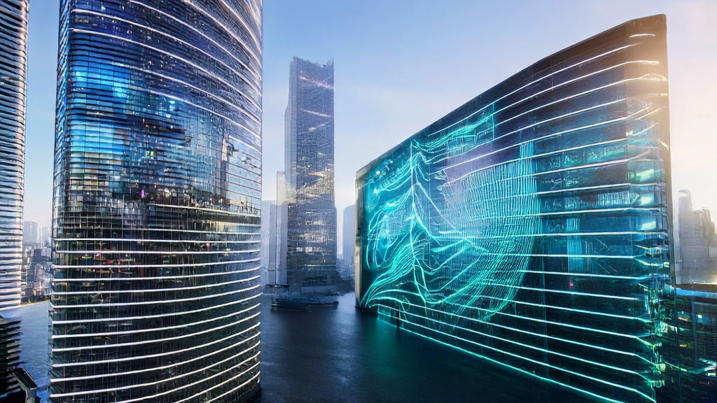 Cross-border e-commerce company in a futuristic city utilizing AI technology for efficient customer acquisition and precise marketing