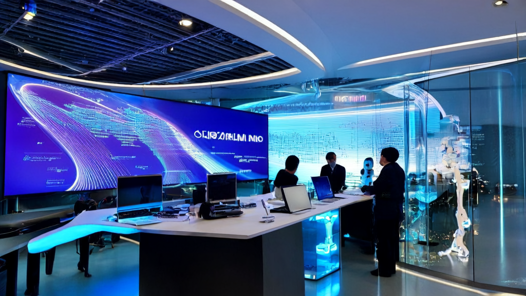 技术人员正在探讨如何利用AI技术提升跨境电商获客效率，背景展示了GPT-5 Pro API的应用实例。