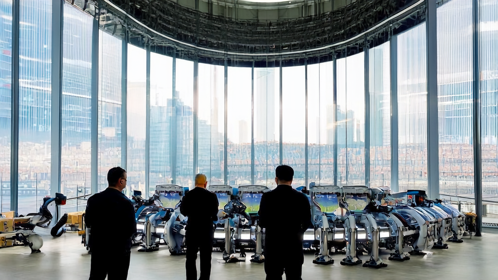 跨境电商企业利用AI技术优化获客策略，展示京东物流“智狼仓”智能机器人的高效运作场景。