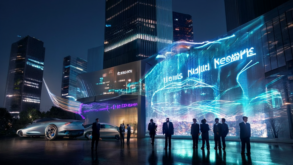 2025年跨境电商AI获客革命：商人们在现代化办公大楼前讨论最新的AI获客策略