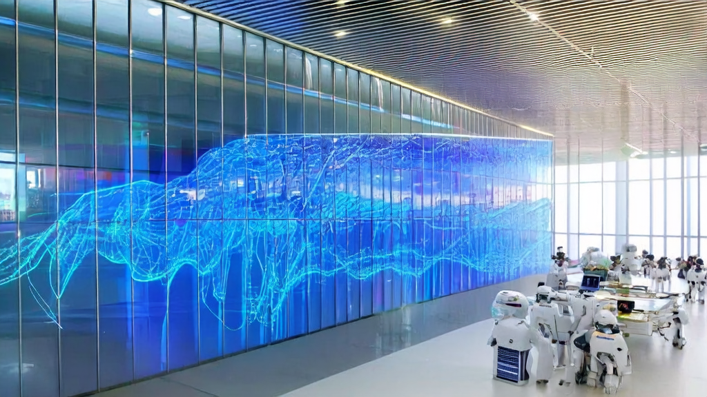 The application of AI technology in cross-border e-commerce automation marketing, showcasing intelligent robots, data processing, and the future trend of market expansion.