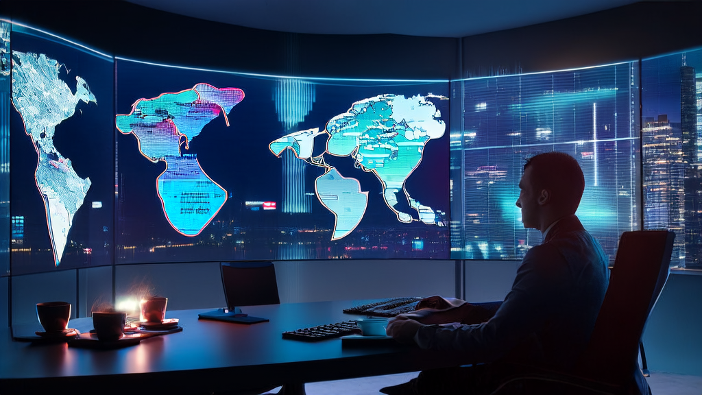 Data analyst in a modern office optimizing ad placements with AI to precisely reach target audiences and reduce CPA