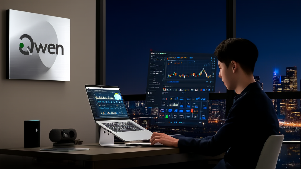Data analyst using Alibaba Cloud Qwen3 and Twitter data analysis for precise marketing in a modern office
