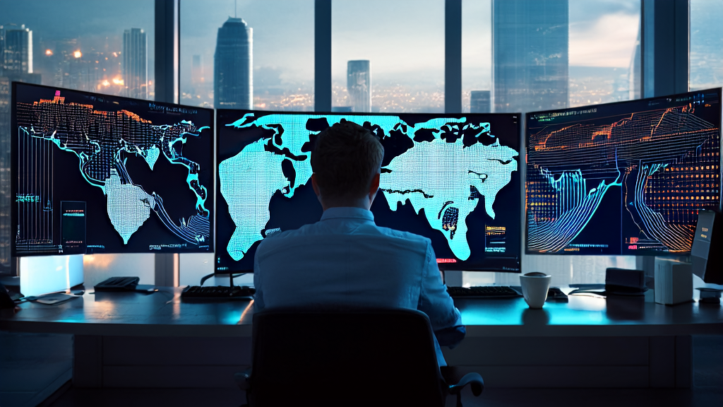 数据科学家在充满科技感的办公室中使用小米MiMo模型分析Quora客户数据