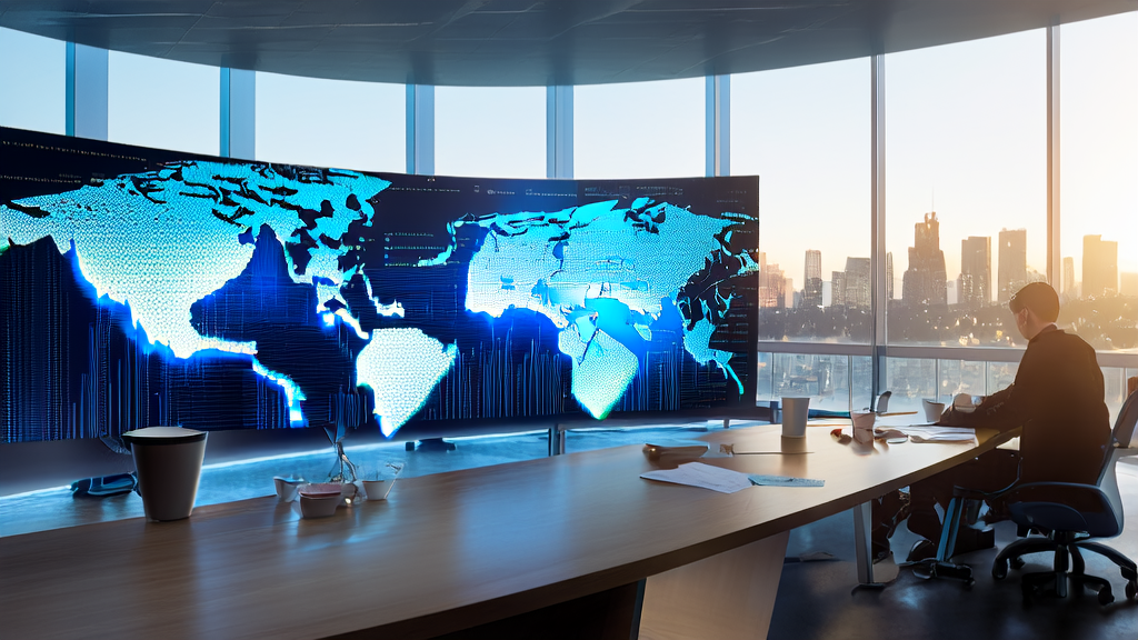 数据科学家在现代化办公室中使用AI客户预测模型分析跨境电商市场