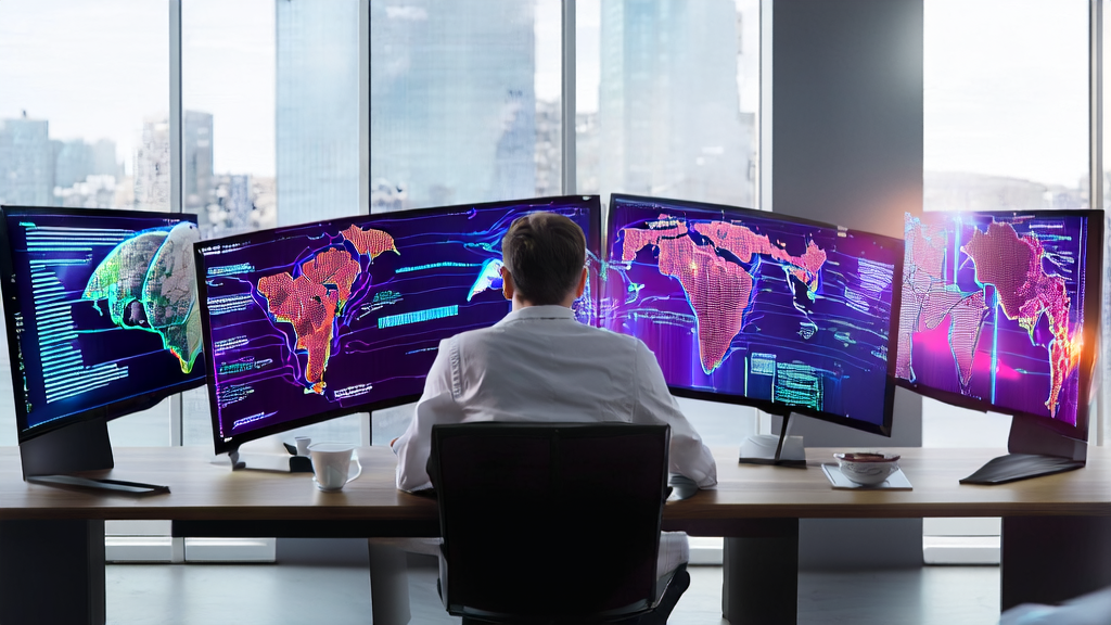A data scientist in a sunlit modern office using AI customer prediction models to analyze customer behavior