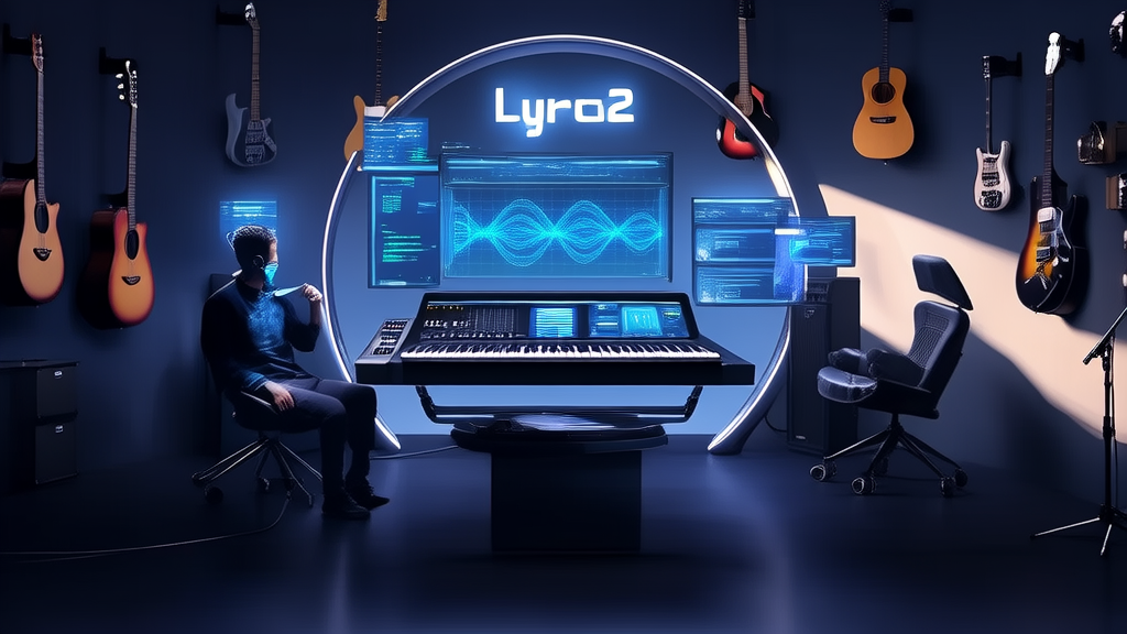 阳光照射下的音乐工作室，音乐家使用DeepMind的Lyria2模型实时生成音乐