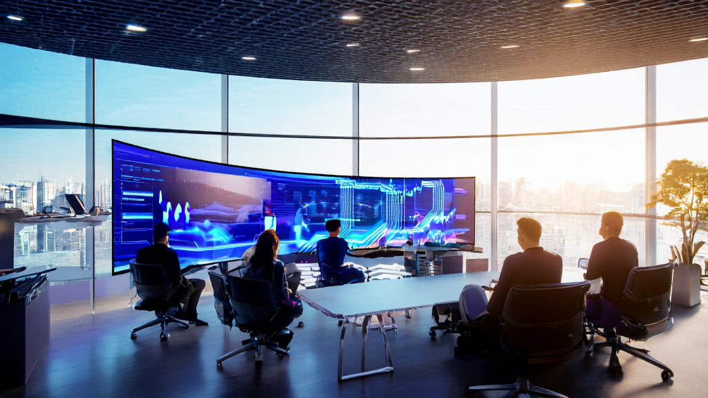 Developers innovate with Claude and AI Studio, sunlight streaming into a tech-filled office.
