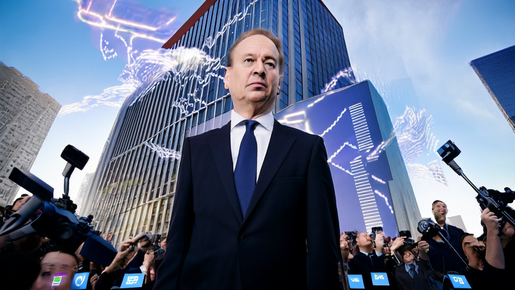 马斯克请求法庭驳回或推迟OpenAI反诉的场景，周围是媒体记者和象征AI技术的数据云