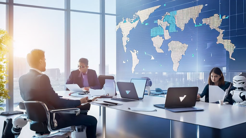 Engineers in a modern office discussing AI-driven customer acquisition solutions