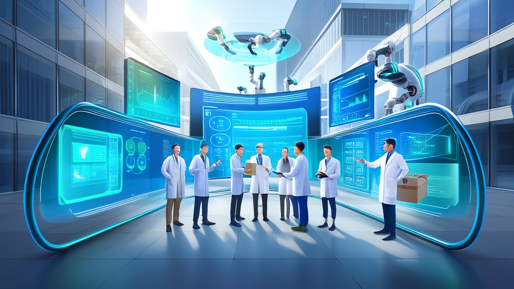 Scientists and engineers using the Eureka AI Agent platform in a modern tech park for research and development
