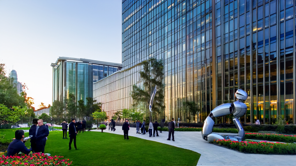 Modern office scene of a foreign trade company using AI for precise customer acquisition