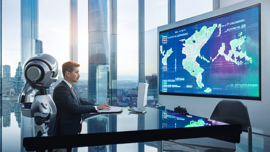 E-commerce business in a futuristic city using AI email marketing and Oboe technology to boost sales performance