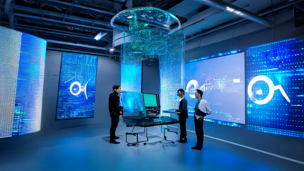 未来科技实验室中的工程师展示谷歌AI Studio的新Vibe Coding功能,实时优化广告投放策略
