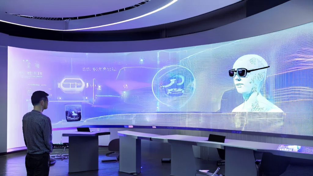 未来科技办公室中使用AI客户预测模型和Poe AI群聊功能进行高效协作