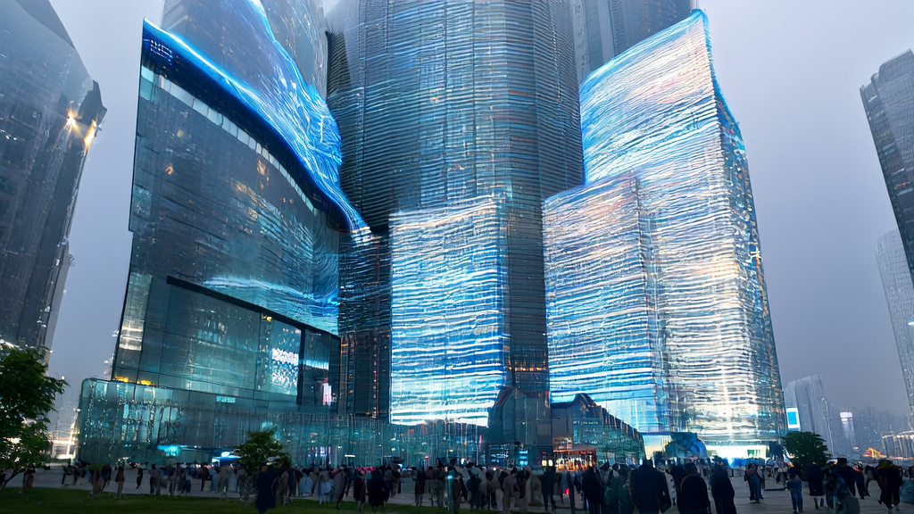 AI-optimized advertising in a futuristic city, where smart billboards display personalized ads based on real-time pedestrian behavior