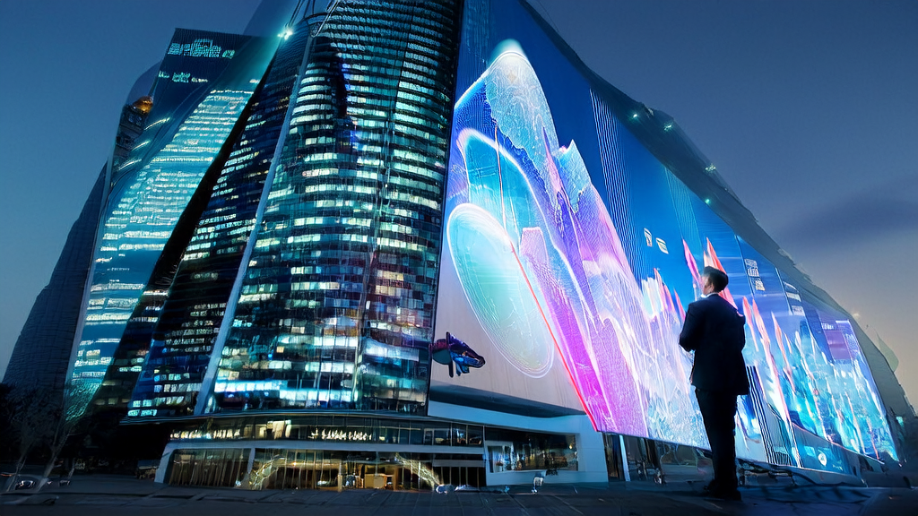An export business person using Vidu Q1 API for precise customer acquisition in a futuristic city