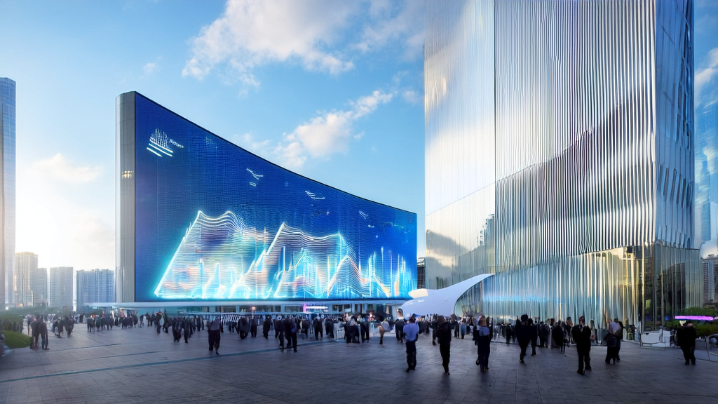 A futuristic city where foreign trade companies use Skywork-SWE-32B for AI-powered precise customer acquisition