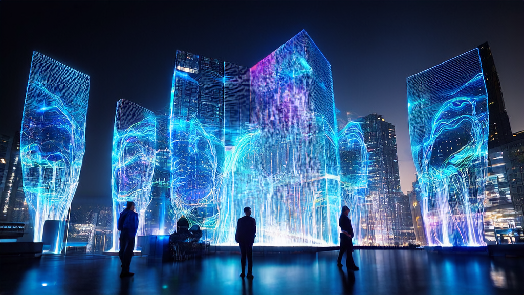 未来城市的办公场景,展示AI精准获客和GPT-5思考机制