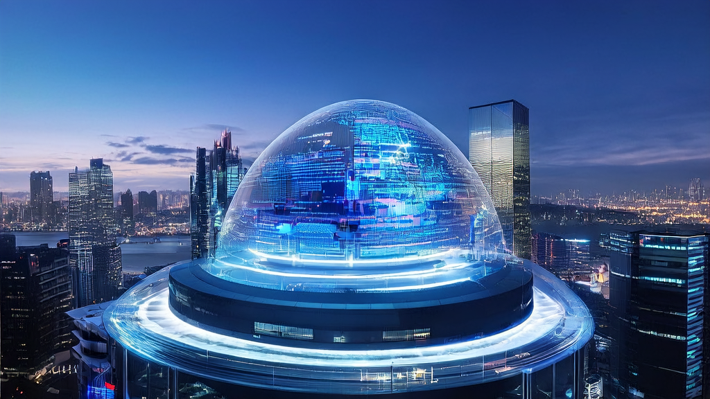 未来城市中的AI获客指挥中心，展示了蚂蚁集团的灵光AI助手