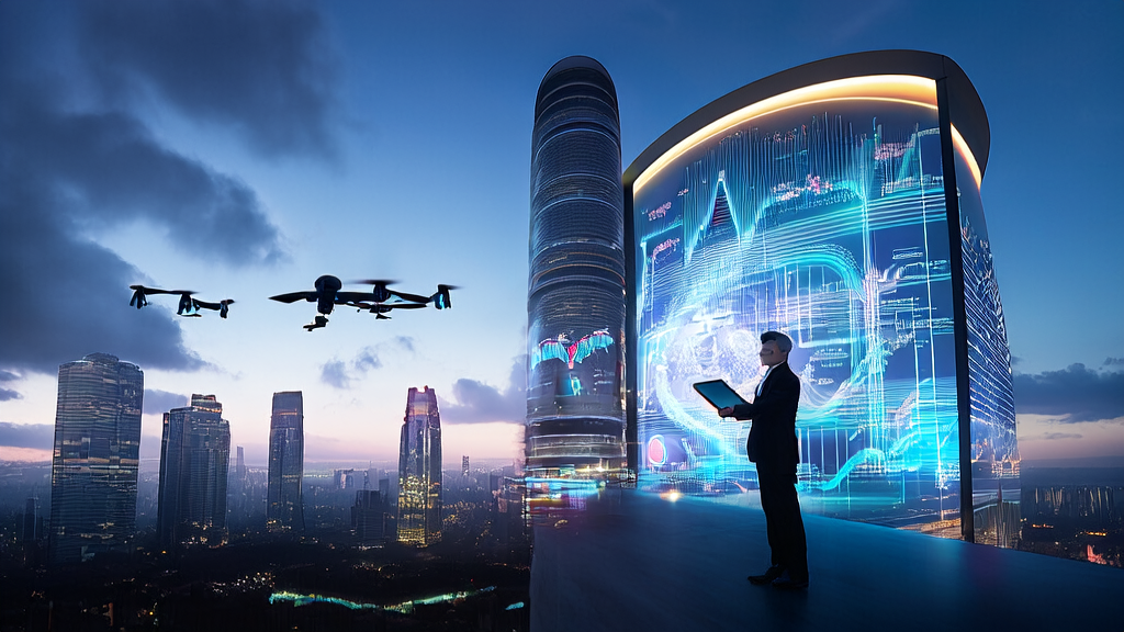 Future city showcasing AI intelligent acquisition system